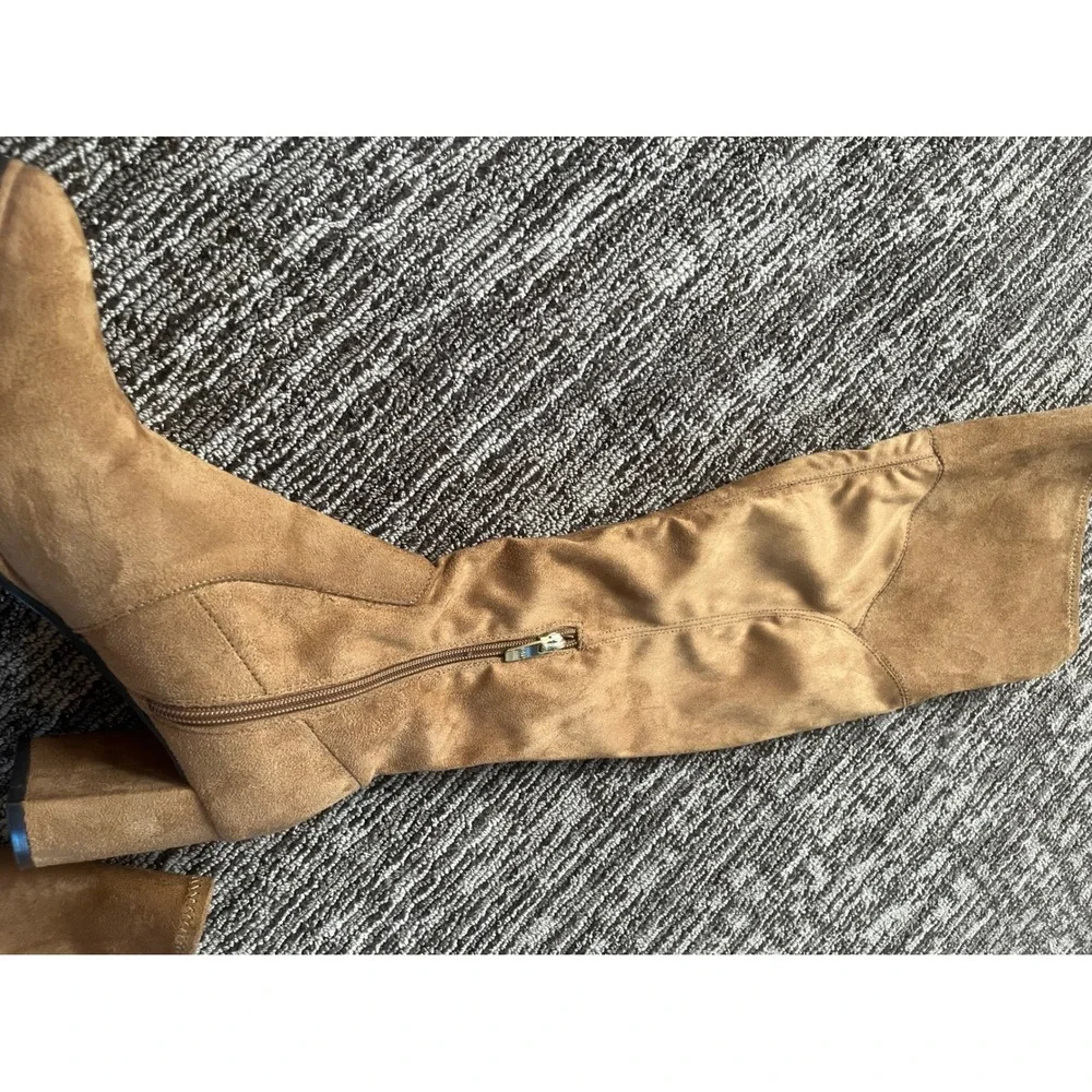 Marc Fisher Luley Tan Faux Suede Over The Knee Block Heel Boots 8M MFLULEY